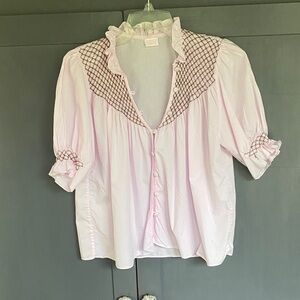 Loretta Caponi  large Pink Ruffled Blouse with Smocked Details